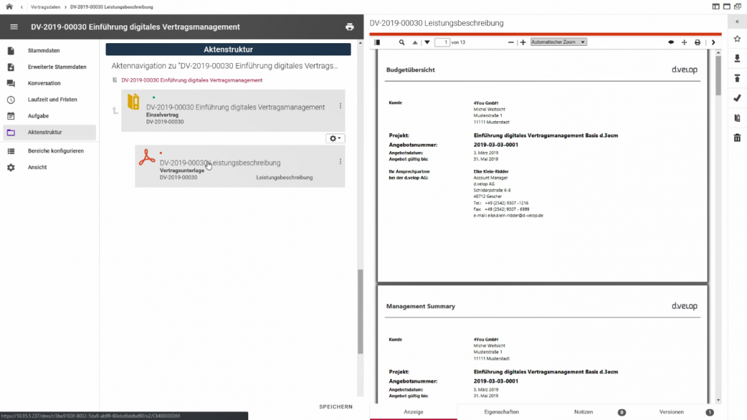 Screenshot digitales Vertragsmanagement - wichtige Unterlagen