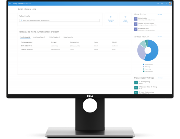 Übersichtsseite d.velop contract for Office 365