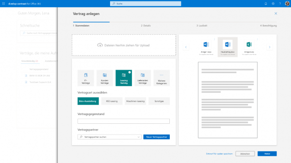 Bedienoberfläche unseres Contract Management Tools