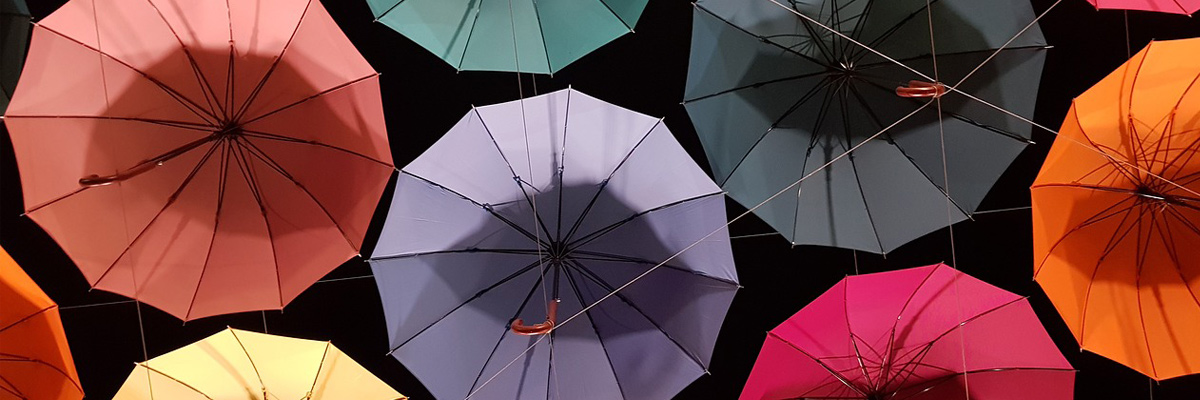 Bunte Regenschirme von unten