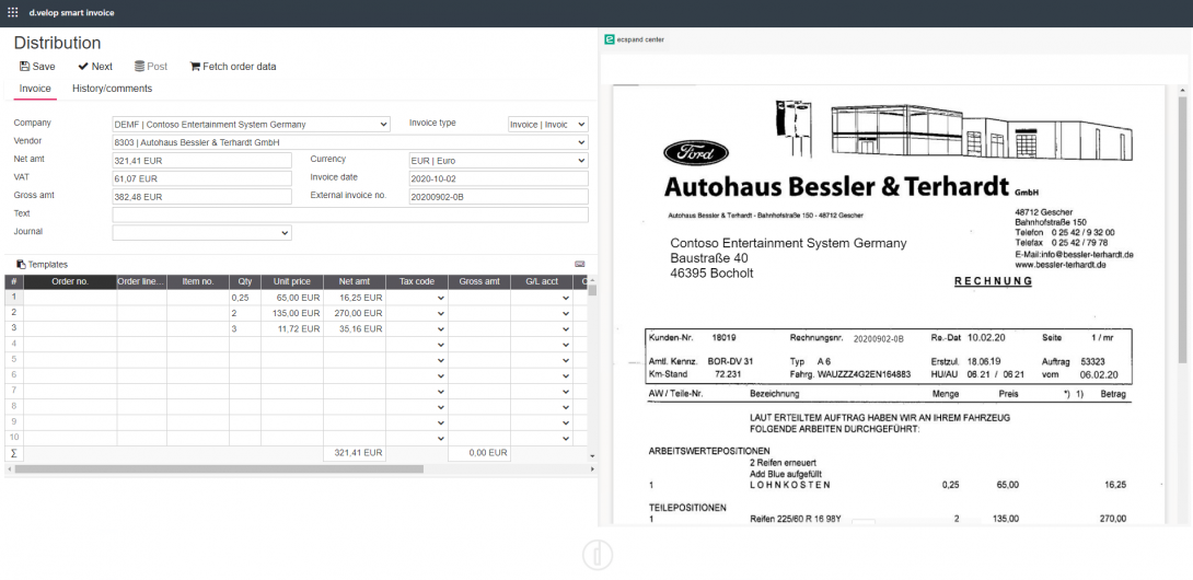 Screenshot Eingangsrechnungsverarbeitung