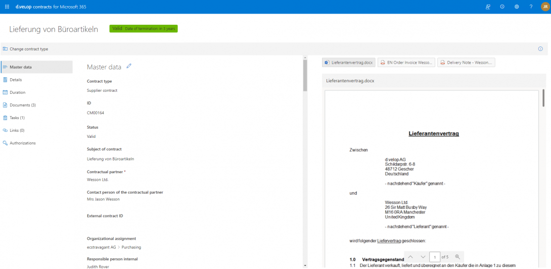 Screenshot Vertragsmanagement
