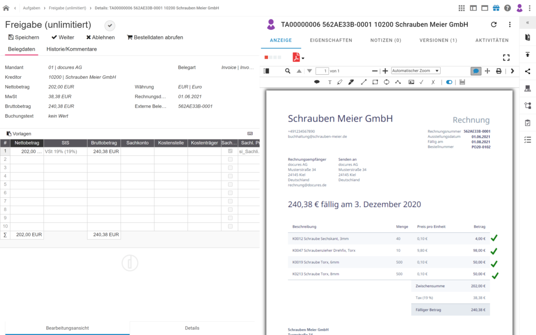 Freigabe in d.velop invoices