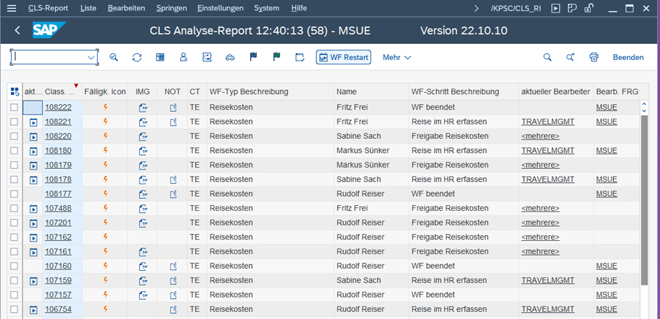 Screenshot vom Reisekostencockpit zur SAP Reisekostenabrechnung