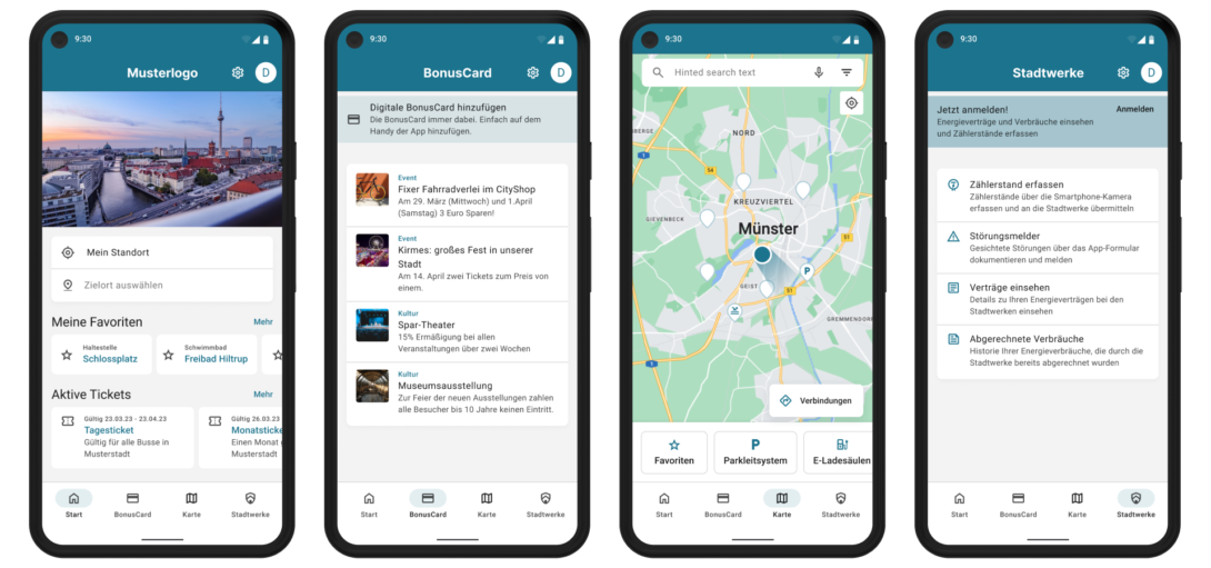 Screenshot Funktionen Stadtwerke-App