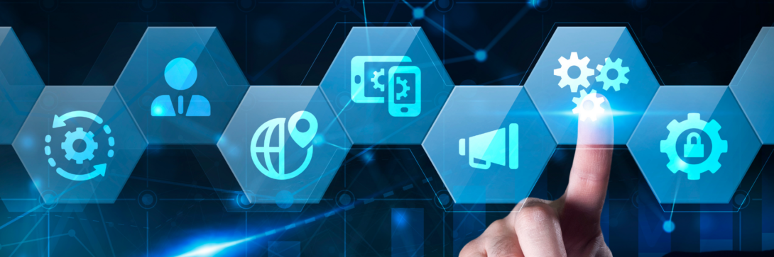 Symbolbild für gesicherte digitale Prozesse mit Workflows und einem Haken-Symbol