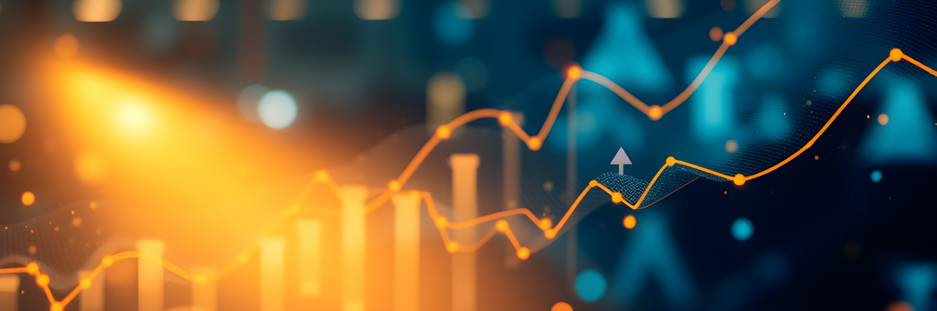 Abstrakte Visualisierung von Wachstum und Datenanalysen als Symbol für den Einsatz von KI in der Finanzbranche und konkrete Wertschöpfung