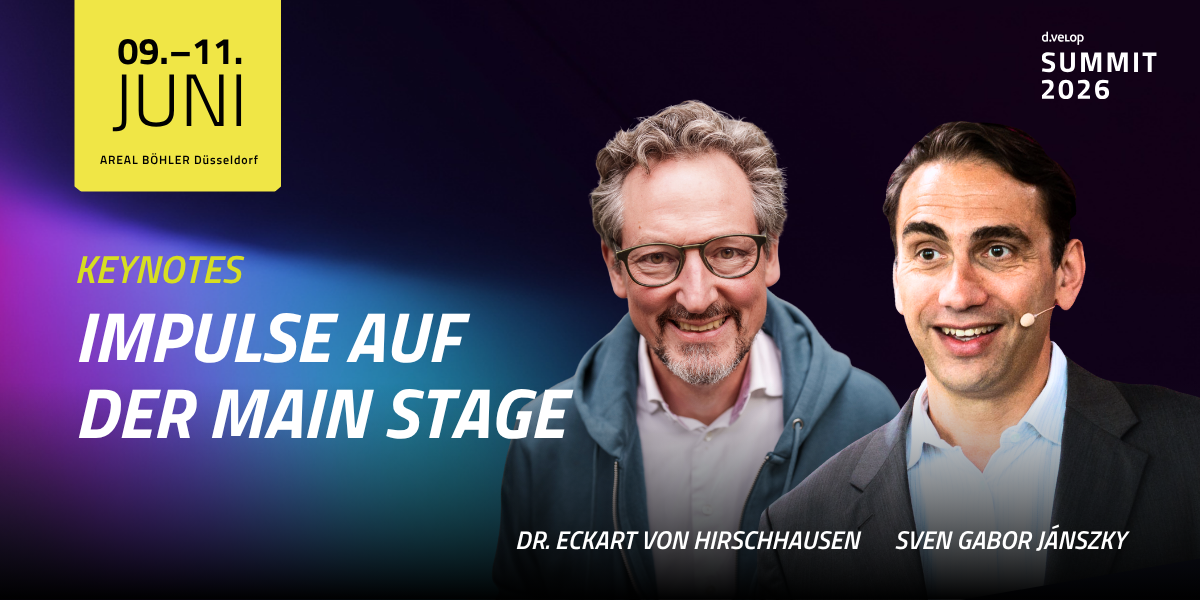 Dr. Eckart von Hirschhausen und Sven Gabor Janszky als Keynote Speaker auf der Main Stage des d.velop summit 2026