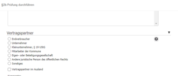 Die Vertragspartner und Vertragsarten lassen sich weiter durch vordefinierte Checkboxen auswählen und durch Kommentare flexibel erweitern. Es besteht jederzeit die Möglichkeit, einen Hilfetext einzublenden, der den/die BenutzerIn beim Ausfüllen unterstützt.