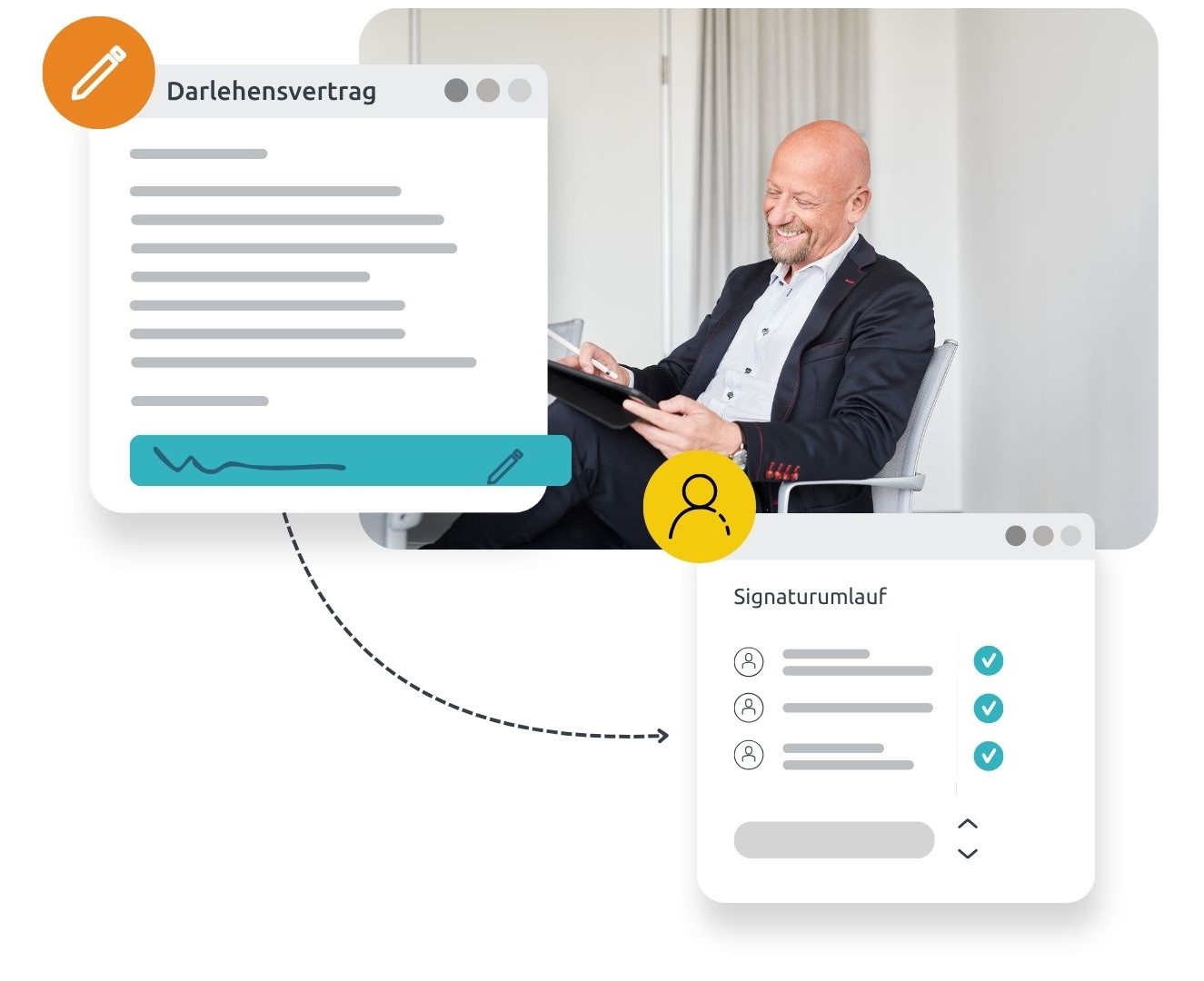 Infografik zeigt schematisch, wie man einen Darlehensvertrag unterschreiben kann