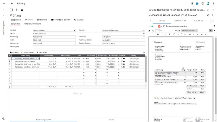 Oberfläche Digitale Rechnungsverarbeitung Microsoft Dynamics 365 Business Central