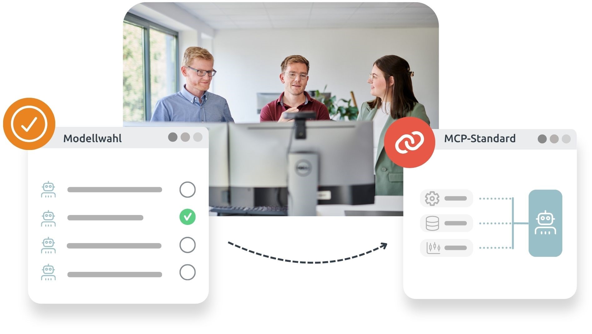 Freie Modellwahl, Model Context Protocol (MCP) als offener Integrationsstandard und eine Infrastruktur, die mit Ihren Anforderungen wächst.