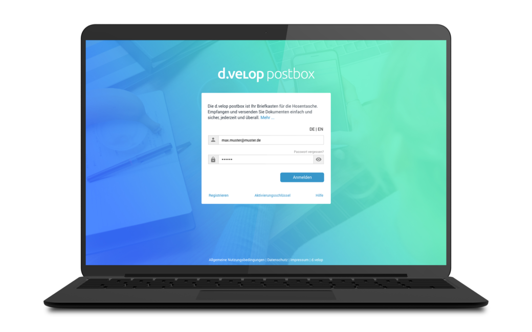 d.velop postbox Registrierung und Log-in