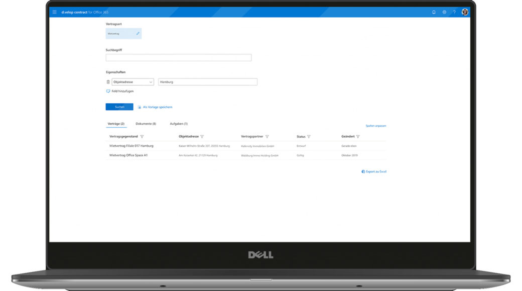 d.velop contract for Microsoft 365 Stammdaten Übersicht