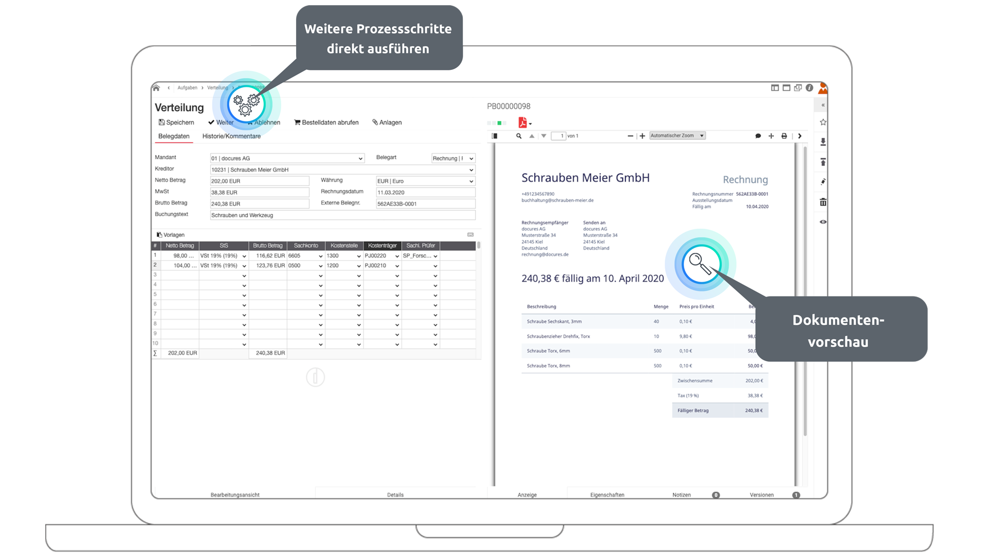 Screenshot - Digitale Rechnungsverarbeitung Software