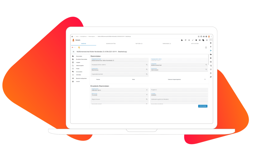 Screenshot Muelltonnenwechsel Vorgangsbearbeitung OZG-Portalanbindung dvelop public sector