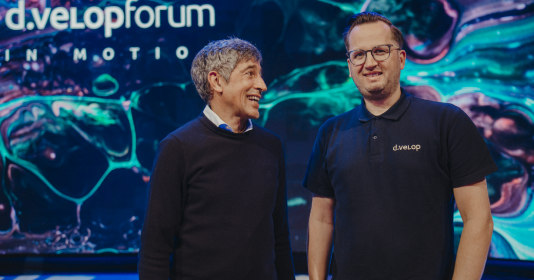 Nico Bäumer und Ranga Yogeshwar auf dem d.velop forum 2022