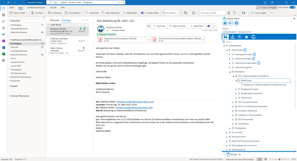 Dokumentenmanagement Ansicht Outlook Integration