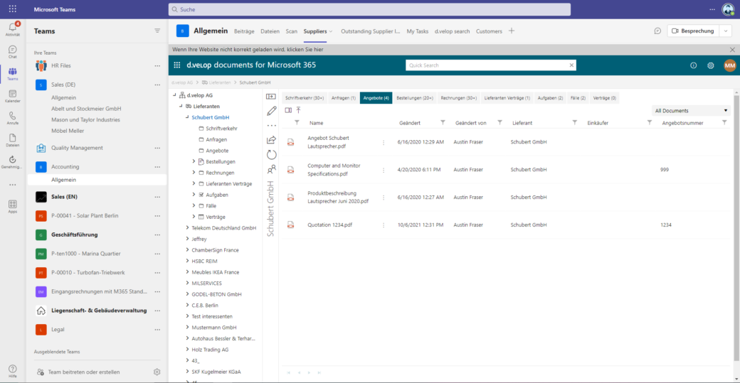 Dokumentenmanagement Ansicht Teams Integration