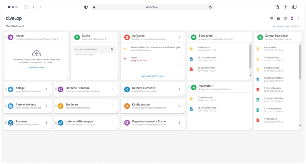 Dokumentenmanagement DMS Screenshot Dashboard