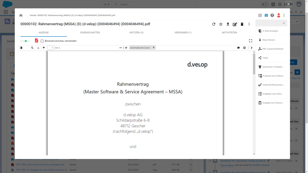 Screenshot Documentviewer vom Dokumentenmanagement in Salesforce integriert