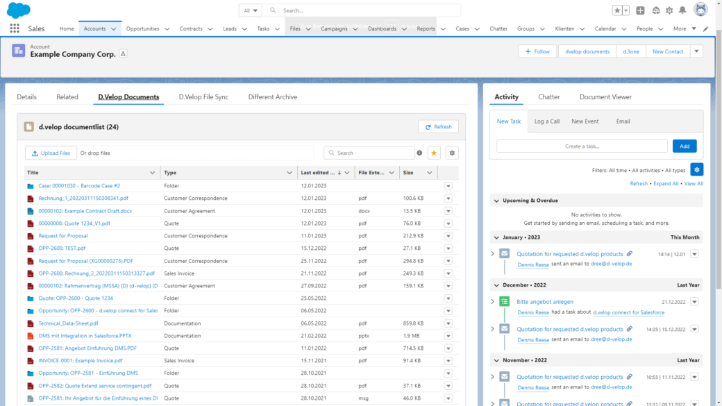 Screenshot der Startseite des d.velop DMS in Salesforce