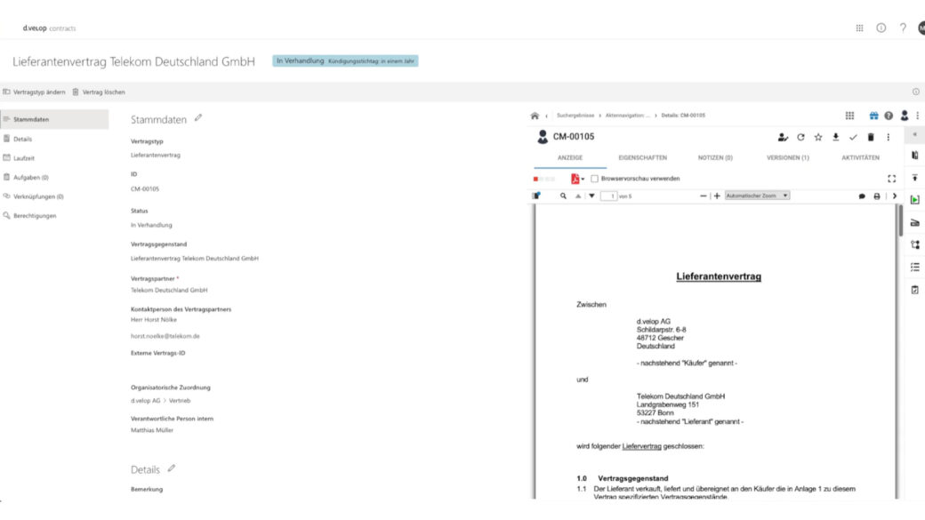 Software Einblick in das digitale Vertragsmanagement