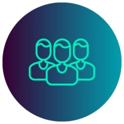 Buntes Icon mit drei Personen auf farbigem Hintergrund: Symbol für eine Kunden-Gruppe