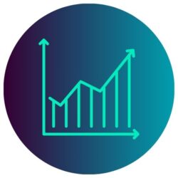 Buntes Icon auf farbigem Hintergrund: Graph mit aufsteigender Entwicklung