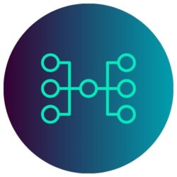 Buntes Icon auf farbigem Hintergrund: Kreise mit Verbindungslinien als Symbol für Prozesse