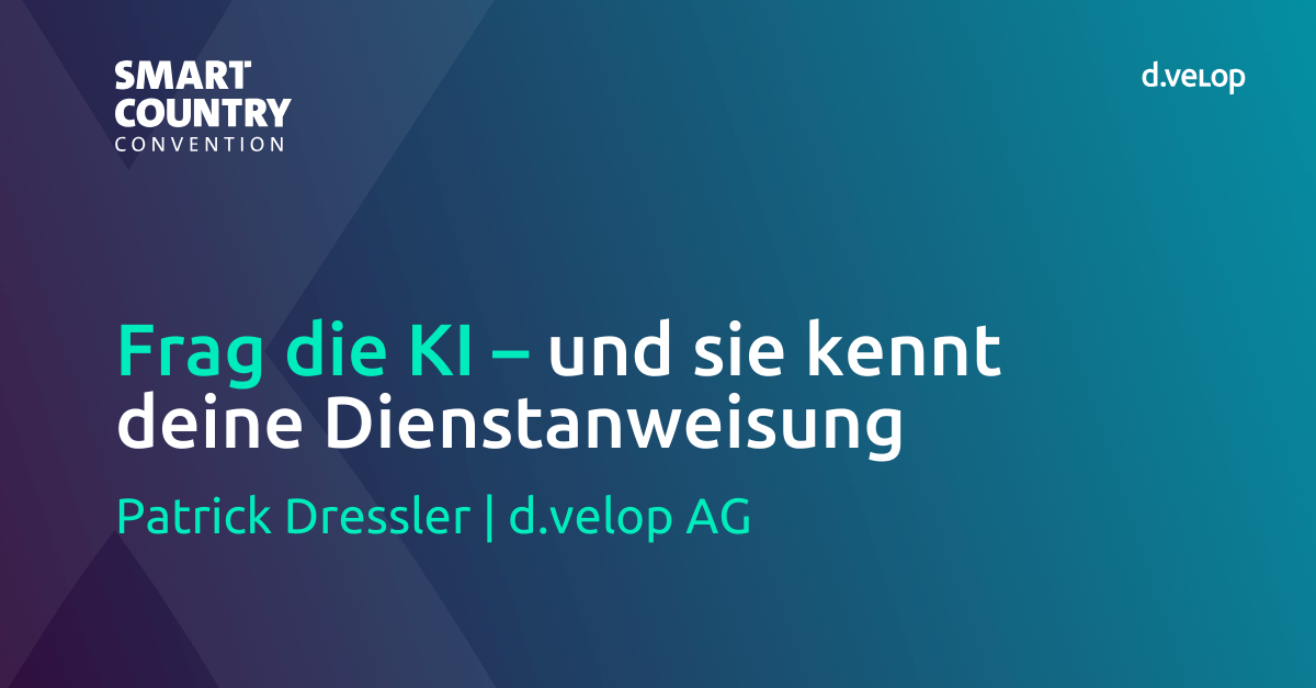 d.velop Vortrag auf der SCCON mit dem Titel: Frag die KI - und sie kennt deine Dienstanweisung