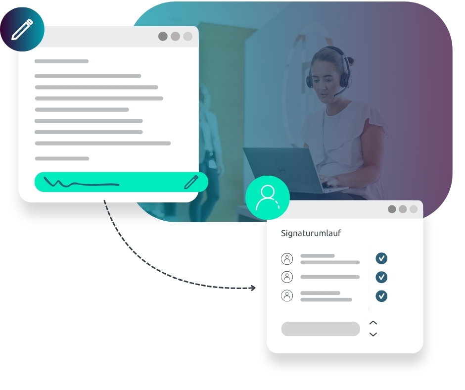 Infografik zeigt schematisch, wie man eine Auftragsbestätigung unterschreiben kann