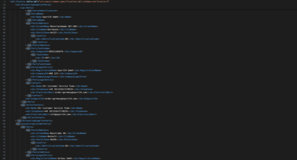 Screenshot einer XRechnung