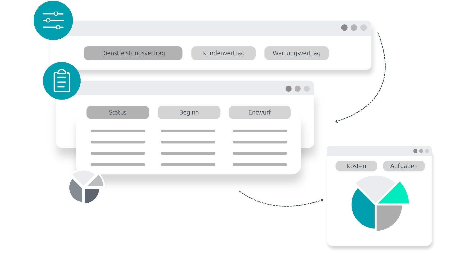 Filtern und Auswerten der d.velop Vertragsmanagement Software in einer Grafik abgebildet.