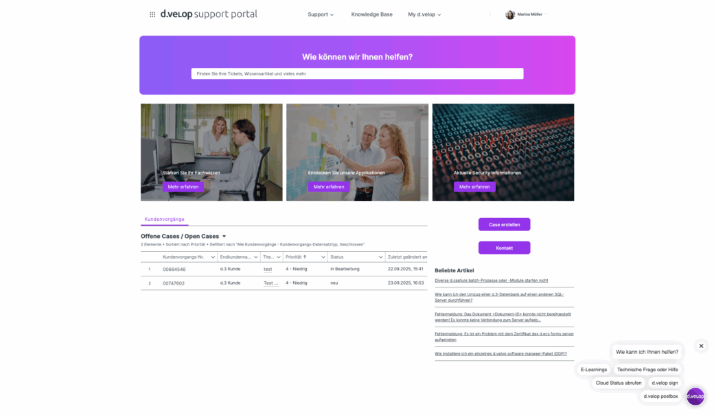 d.velop Support Portal Ticket erstellen