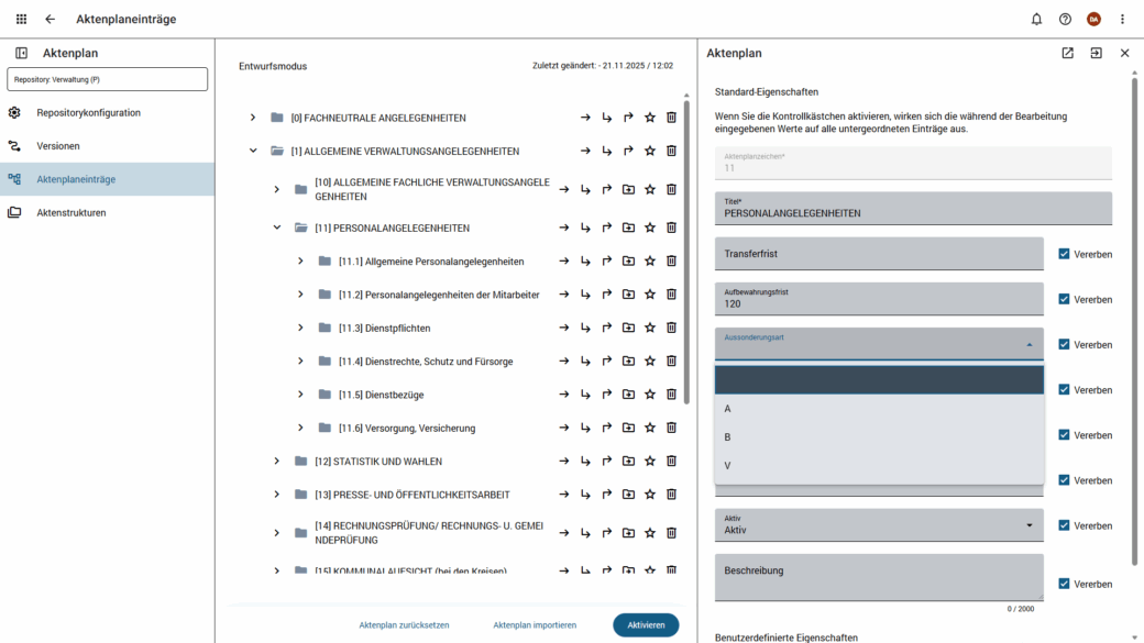Akten gelangen über den Aktenplan in der öffentliche Verwaltung in den Aussonderungsprozess