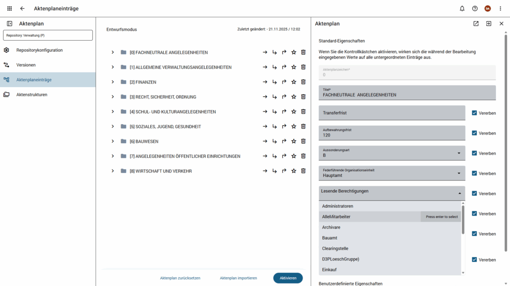 Berechtigungen im Aktenplan für die öffentliche Verwaltung sicher verwaltet