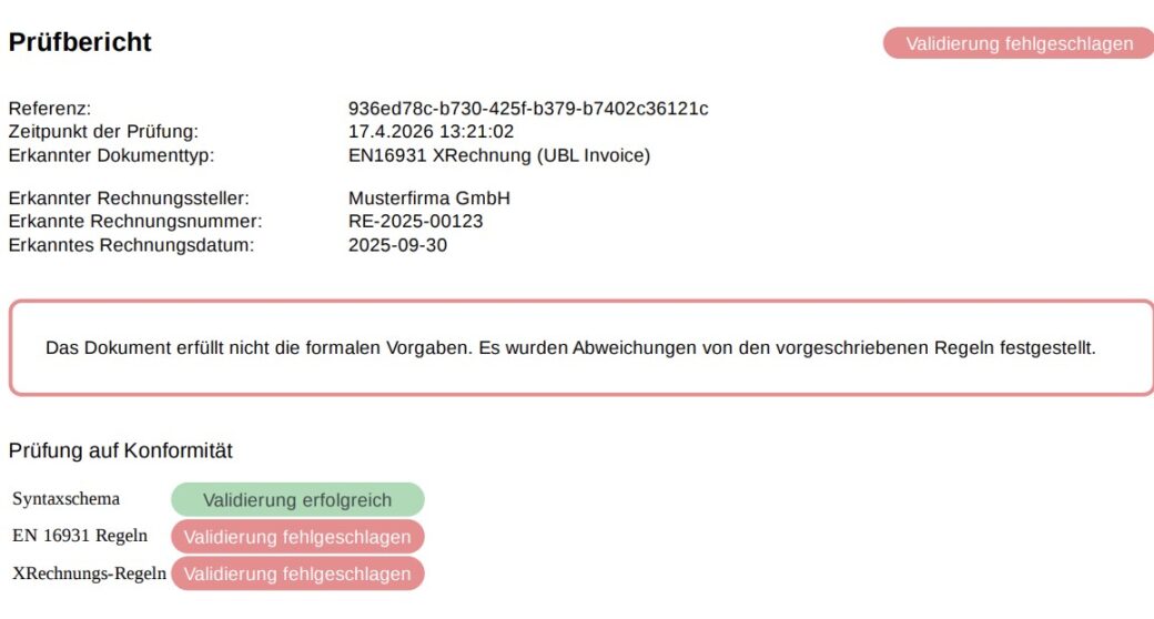 Prüfbericht E-Rechnungen validieren