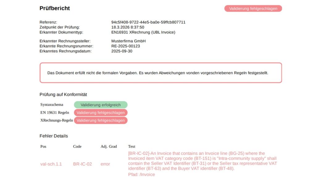 Prüfbericht E-Rechnungen validieren