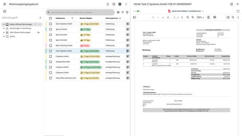 Screenshot E-Rechnungsformate d.velop invoices